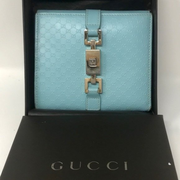 Gucci Robin Egg Blue MicroGG Leather Jackie Wallet - Picture 1 of 8